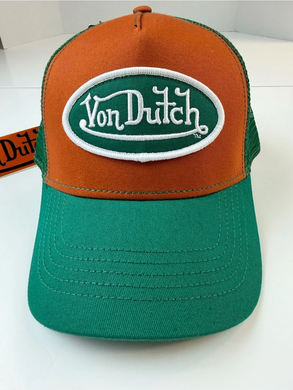 Von Dutch Trucker Hat Orange & Green NWT Y2K very nice!